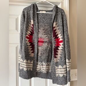 Hollister Gray and Red Geometric Cardigan